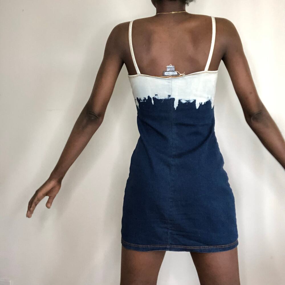 VINTAGE | Y2K Glitter Drip Stretch Denim Slip Dress Size Medium - Picture 8 of 8
